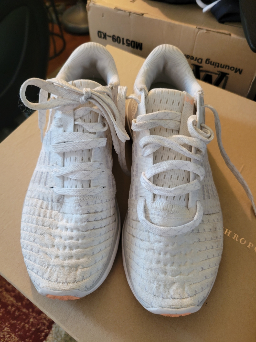Under Armour Kids White Knit Lace-Up Sneakers with Light Peach Toe Accents